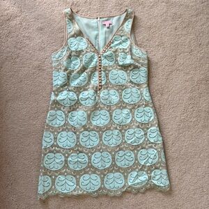Lilly Pulitzer Mint and Gold Mini Shift Crochet Dress